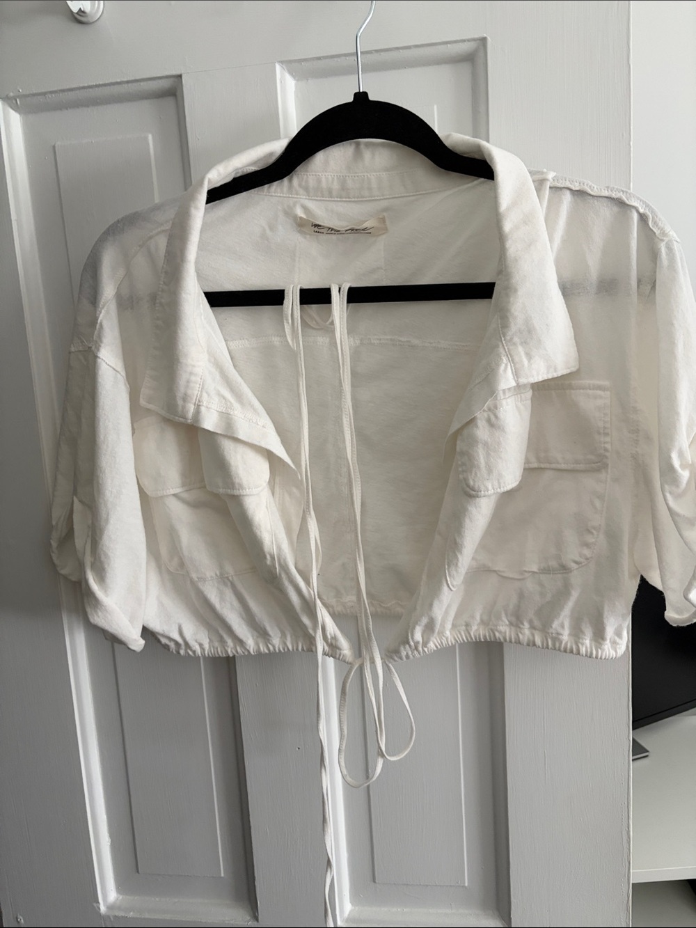 Free People Ivory Cropped Drawstring Shirt